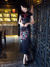 Black Floral Side Split Long Cheongsam